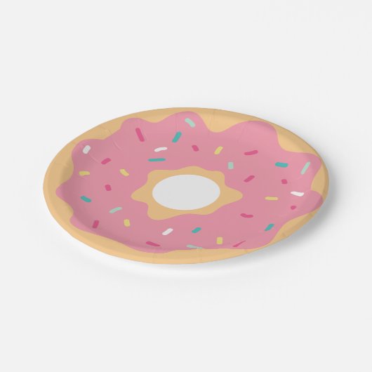 Rosa Erdbeere Donut Pappteller (Schrägansicht)