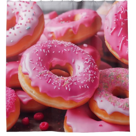 Rosa Erdbeere Donuts Duschvorhang (Vorderseite)