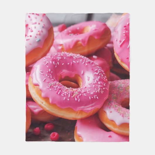 Rosa Erdbeere Donuts Fleecedecke (Vorderseite)