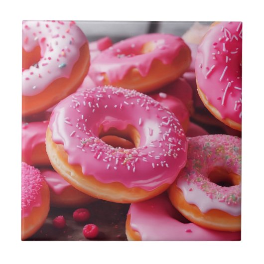 Rosa Erdbeere Donuts Fliese (Vorderseite)