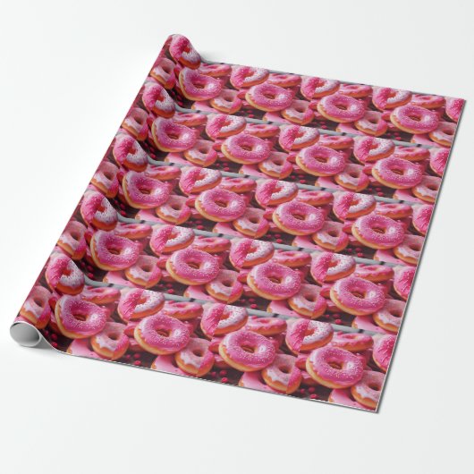 Rosa Erdbeere Donuts Geschenkpapier (Ungerollt)
