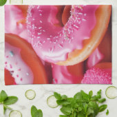 Rosa Erdbeere Donuts Geschirrtuch (Gefaltet)