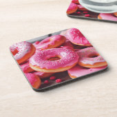 Rosa Erdbeere Donuts Getränkeuntersetzer (Linke Seite)