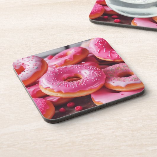 Rosa Erdbeere Donuts Getränkeuntersetzer (Linke Seite)