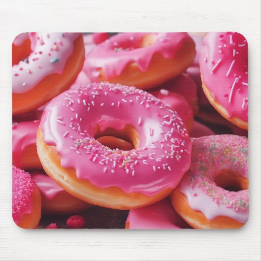 Rosa Erdbeere Donuts Mousepad (Vorne)