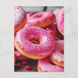Rosa Erdbeere Donuts Postkarte