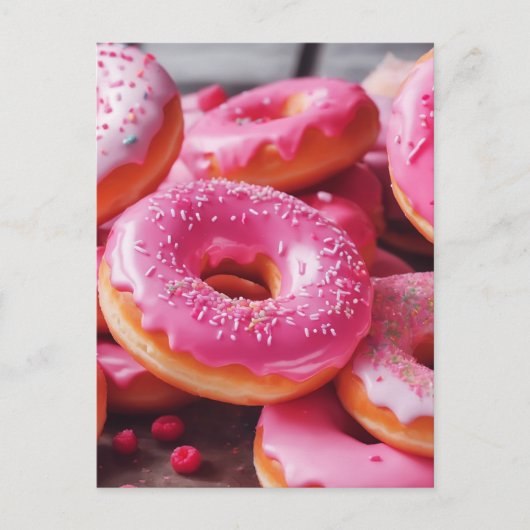 Rosa Erdbeere Donuts Postkarte (Vorderseite)