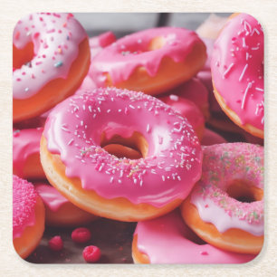 Rosa Erdbeere Donuts Rechteckiger Pappuntersetzer