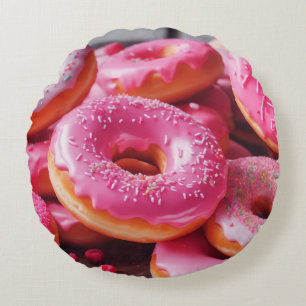 Rosa Erdbeere Donuts Rundes Kissen