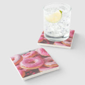 Rosa Erdbeere Donuts Steinuntersetzer (Seitenansicht)