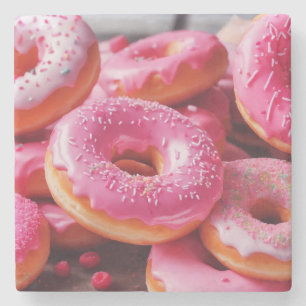 Rosa Erdbeere Donuts Steinuntersetzer