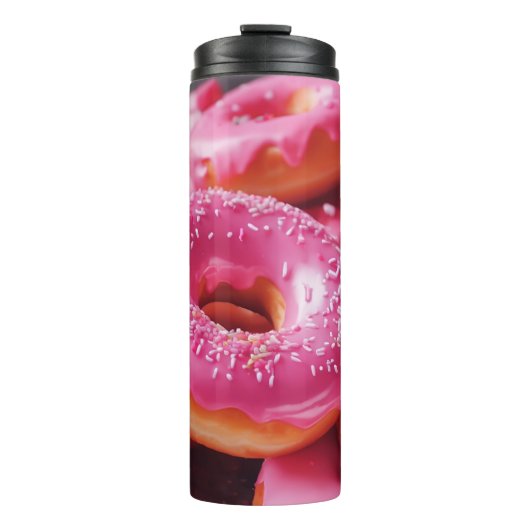 Rosa Erdbeere Donuts Thermosbecher (Vorderseite)
