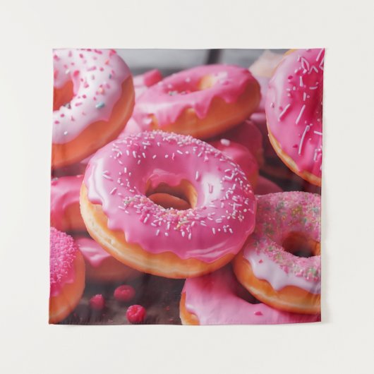 Rosa Erdbeere Donuts Wandteppich (Vorderseite)