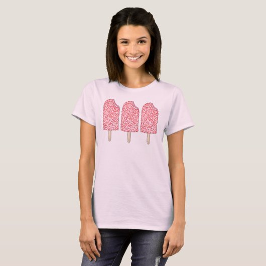 Rosa Erdbeere Eclair Popsir Eis Creme Pop T-Shirt (Vorne ganz)