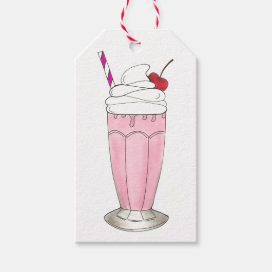 Rosa Erdbeere Eis Creme Shake Milkshake Dessert Geschenkanhänger (Vorderseite)
