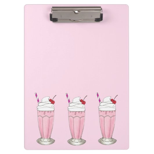 Rosa Erdbeere Eis Creme Shake Milkshake Dessert Klemmbrett (Vorderseite)