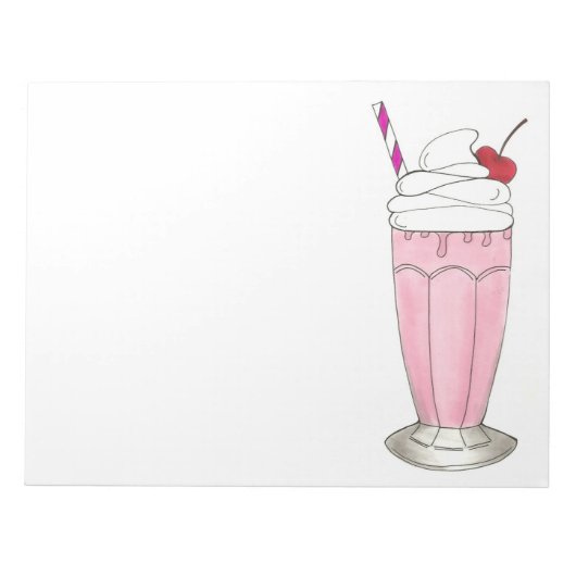 Rosa Erdbeere Eis Creme Shake Milkshake Dessert Notizblock (Vorderseite)
