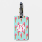 Rosa Erdbeere Eis Crememuster, blau Gepäckanhänger (Rückseite vertikal)