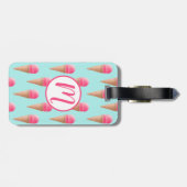Rosa Erdbeere Eis Crememuster, blau Gepäckanhänger (Rückseite horizontal)