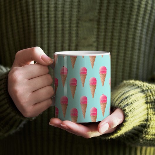 Rosa Erdbeere Eis Crememuster, blau Kaffeetasse