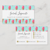 Rosa Erdbeere Eis Crememuster, blau Visitenkarte (Vorne/Hinten)