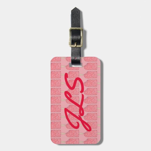 Rosa Erdbeere Eiscreme Gepäckanhänger (Vorderseite vertikal)