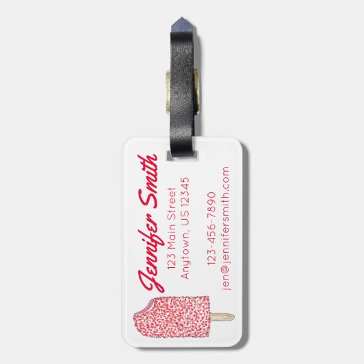 Rosa Erdbeere Eiscreme Gepäckanhänger (Rückseite vertikal)