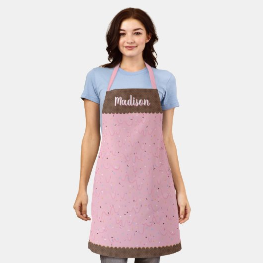 Rosa Erdbeere Eiscreme Schürze (Getragen)