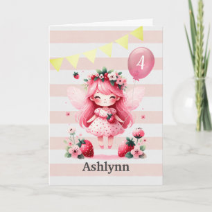 Rosa Erdbeere Fairy 4. Geburtstag Karte