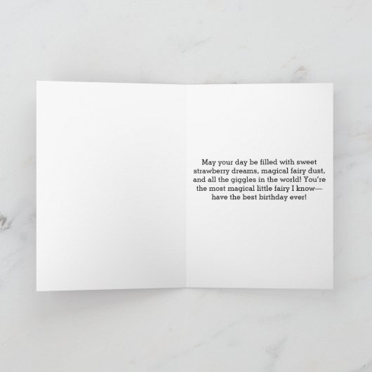 Rosa Erdbeere Fairy 5. Geburtstag Karte (Innenseite)