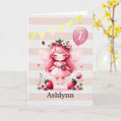 Rosa Erdbeere Fairy 7. Geburtstag Karte (Gelbe Blume)