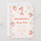 Rosa Erdbeere Geburtstagsfeier Einladung (Vorderseite)