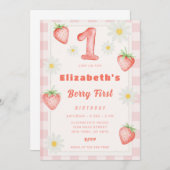 Rosa Erdbeere Geburtstagsfeier Einladung (Vorne/Hinten)