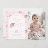 Rosa Erdbeere Geburtstagsparty Foto Einladung (Vorderseite)