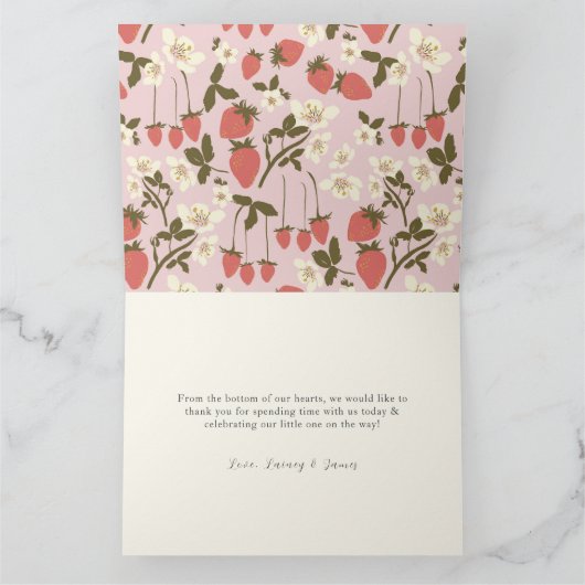 Rosa Erdbeere gefaltet Danke Karte (Innenseite)