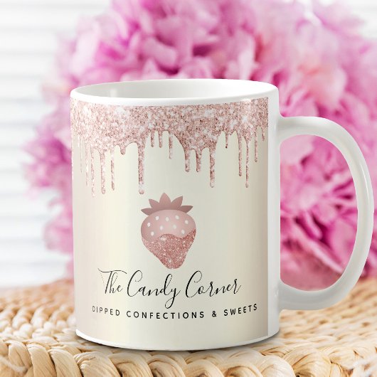 Rosa Erdbeere Glitzer Tropfen Confection Sweet Gol Kaffeetasse