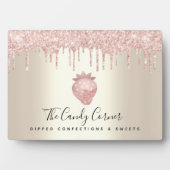 Rosa Erdbeere Glitzer Tropfen Gold Dessert Süßigke Fotoplatte (Vorderseite)