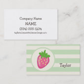 Rosa Erdbeere; grüne Pastellstreifen Visitenkarte (Vorne/Hinten)