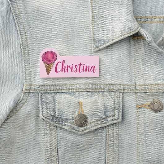 Rosa Erdbeere Ice Cream Scoop Shop Waffel Kon Namensschild (Beispiel)