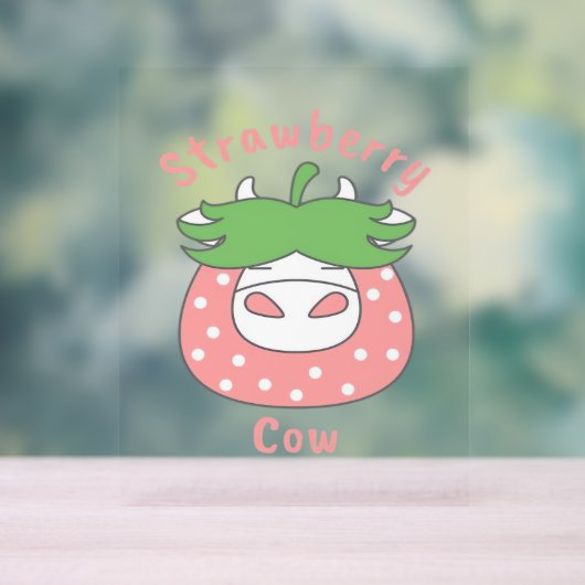 Rosa Erdbeere Kuh Klassischer T - Shirt Acrylschild (Neutral)