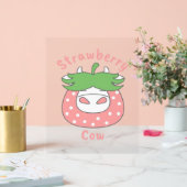 Rosa Erdbeere Kuh Klassischer T - Shirt Acrylschild (Hochzeit)