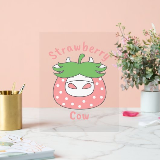 Rosa Erdbeere Kuh Klassischer T - Shirt Acrylschild (Hochzeit)
