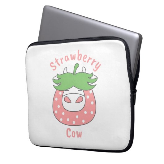 Rosa Erdbeere Kuh Klassischer T - Shirt Laptopschutzhülle (Vorderseite Links)
