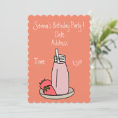 Rosa Erdbeere Milkshake Retro Girls Party Einladung (Stehend Vorderseite)