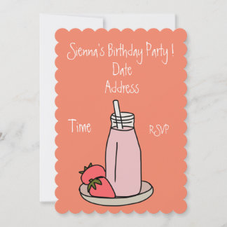 Rosa Erdbeere Milkshake Retro Girls Party Einladung
