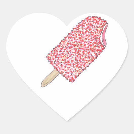 Rosa Erdbeere Popsicle Valentine's Day Ice Cream Herz-Aufkleber (Vorderseite)