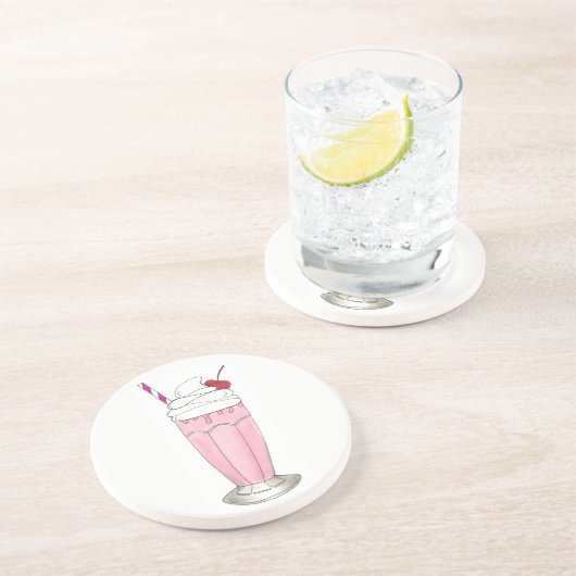 Rosa Erdbeere Schütteln Eiscreme Milchshake Feinsc Sandstein Untersetzer (Seite)