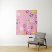 Rosa Erdbeere und Blumentapestry (50" x 60") Wandteppich (Beispiel)