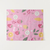 Rosa Erdbeere und Blumentapestry (50" x 60") Wandteppich (Vorderseite (Horizontal))