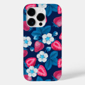 Rosa Erdbeeren auf blau Case-Mate iPhone Hülle (Rückseite)
